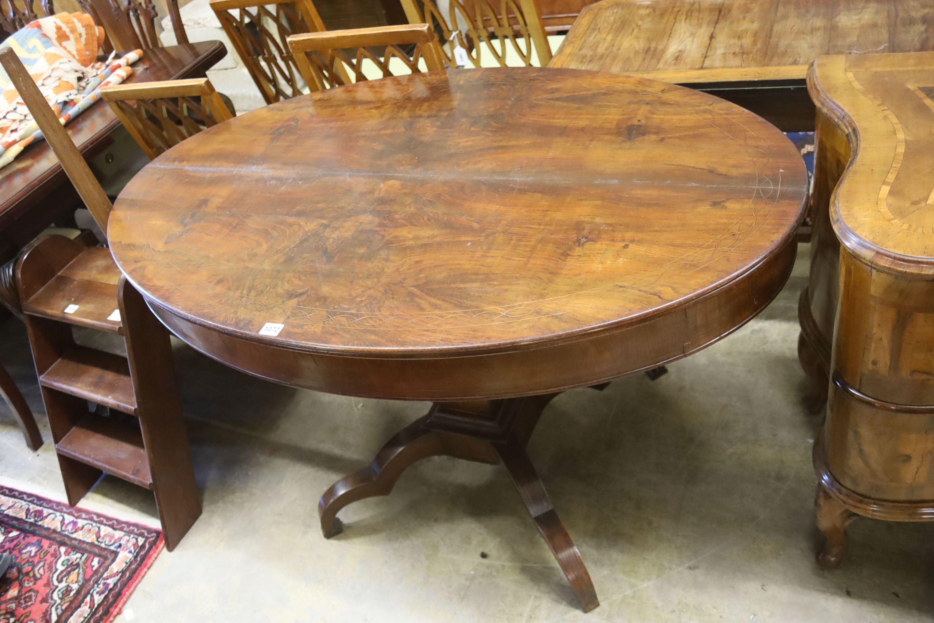 A 19th century French oval walnut centre table, width 130cm, depth 78cm, height 79cm